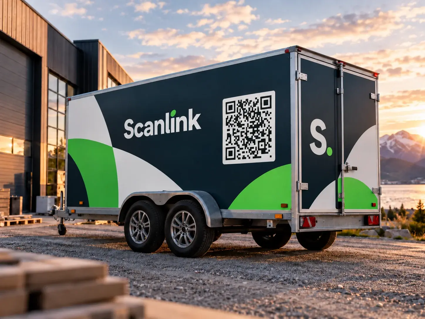 Illustrasjon av Scanlink QR-kode integrert på en profilert henger.